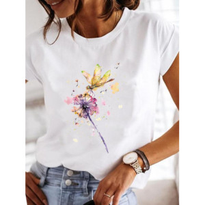 T-shirt libéllule imprimé fleur de pissenlit et libéllule butineuse !