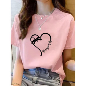 T-shirt avec motif grand cœur composé de libellules
