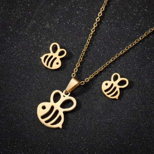 Parure Bijoux Collier et boucles d'oreilles plaqué Or petite abeille minimaliste