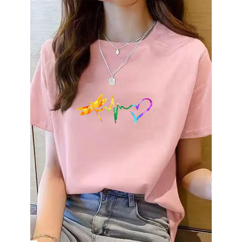 T-shirt ose avec impression battement de cœur et libéllule