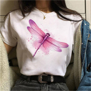 T-shirt avec grande libéllule rose