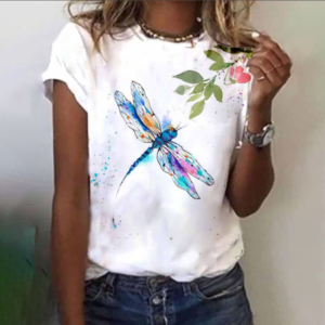 T-shirt libéllule avec impression multiples libéllules bleu-vert et jaune !
