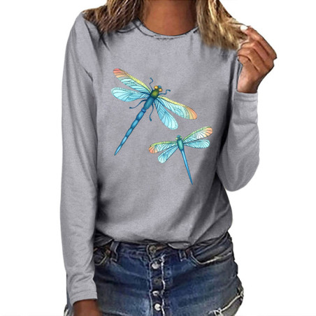 T-shirt libéllule avec 2 belles libéllules bleues couleur Gris
