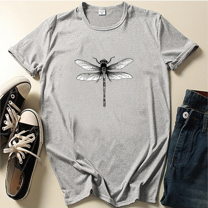 T-shirt libéllule minimaliste noir et blanc couleur Gris