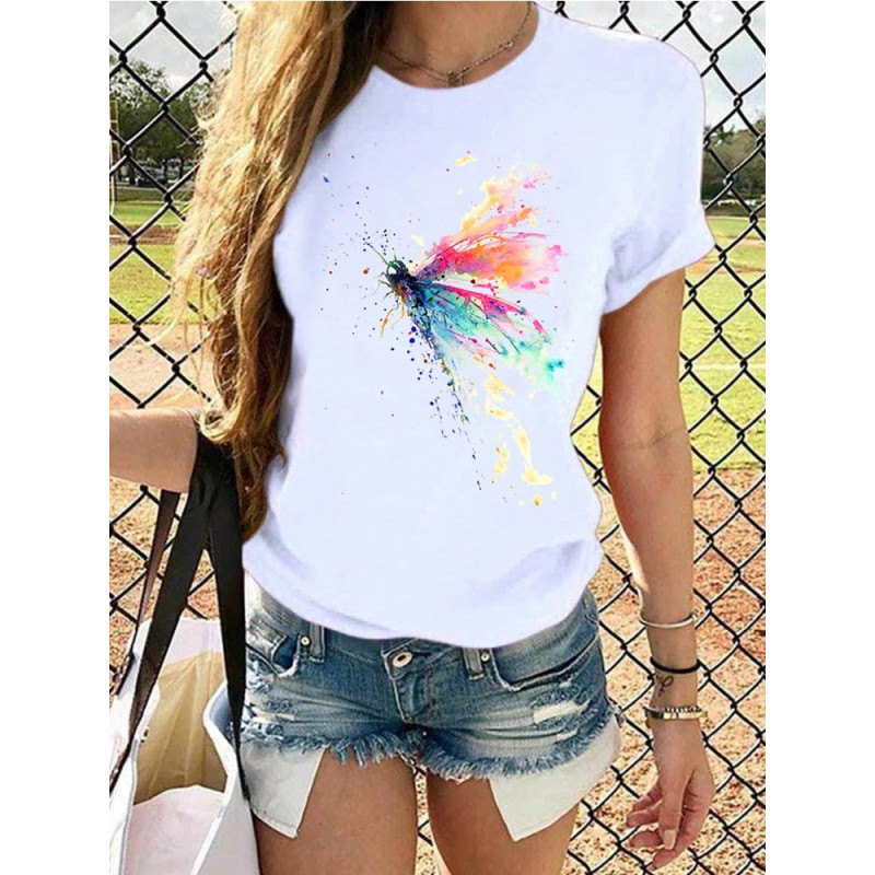 T-shirt libéllule aux ailes d'éclaboussures de couleurs