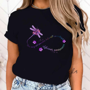 T-shirt libéllule sensibilisation à la maladie d'Alzheimer couleur noir