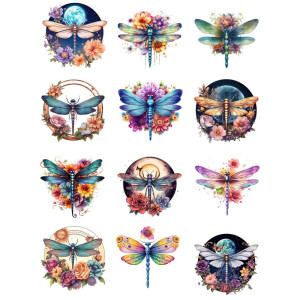 Patch libéllule et fleur thermocollant - 25cm x 18.7cm