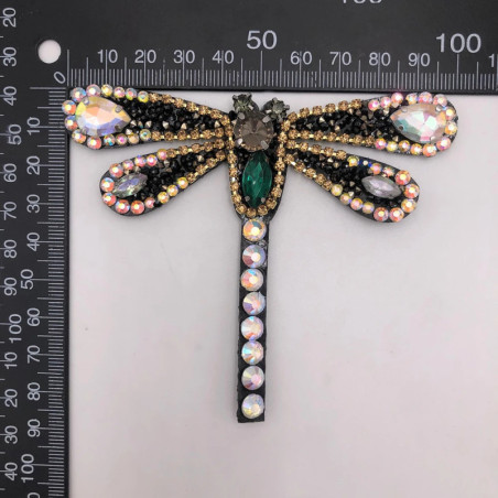 Patch libéllule colorée en strass - à coudre - 9.5cm x 9cm Couleur Noir