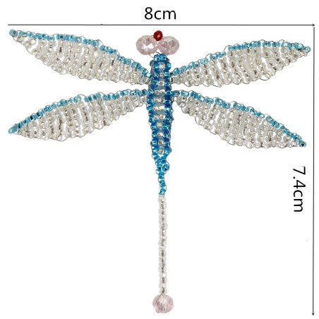 Dimensions Patch libéllule en strass à coudre - Tissé à la main bleu-blanc