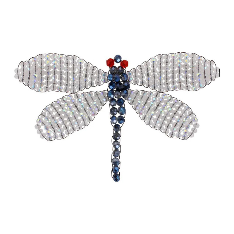 Patch à coudre libéllule en sequins blanc-bleu foncé tissé à la main - 10.1cm x 6cm