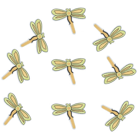 Patches libéllules jaunes brodées - 7.8cm x 6.1cm - Lot de 10 pièces