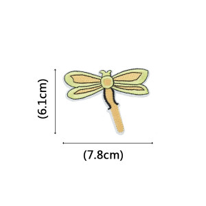 Dimension des Patches libéllules jaunes brodées - 7.8cm x 6.1cm - Lot de 10 pièces