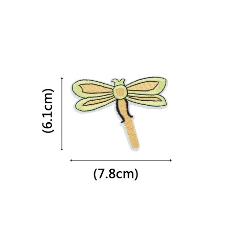Dimension des Patches libéllules jaunes brodées - 7.8cm x 6.1cm - Lot de 10 pièces