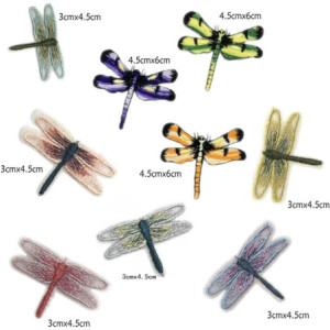 Dimensions Patches libéllules  brodées - thermocollants  - Lot de 9 pièces