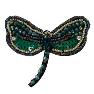 Patch à coudre libellule en strass vert foncé - 7.1cm x 5.3cm