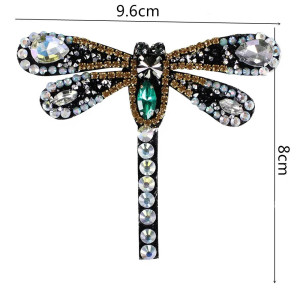 Dimensions Patch à coudre libellule en cristal noir - 9.6cm x 8cm