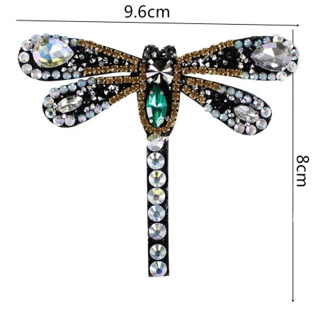 Dimensions Patch à coudre libellule en cristal noir - 9.6cm x 8cm