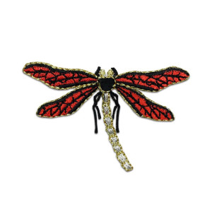 Patch libéllule brodé - 7.3cm x 4.6 cm Couleur rouge