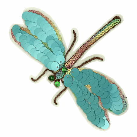 Patch libéllule 3D  à coudre - 10 cm x 13 cm - Lot de 20 pièces !