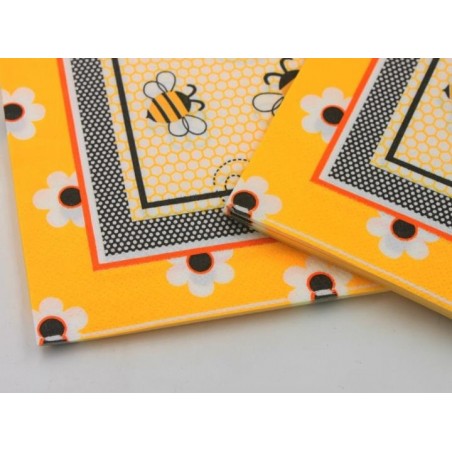 Serviettes de table en papier Abeille détails coin