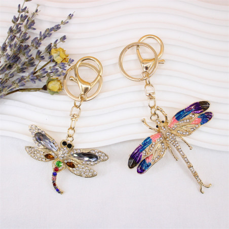 Vue générale Porte-clés Libéllule en émail avec Strass - 5 couleurs au choix