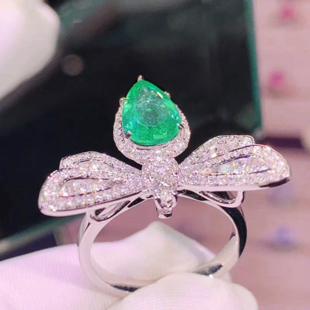 Vue de côté Bague Libéllule en Argent Sterling 925 avec Strass étincelants