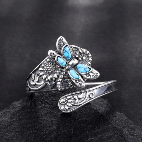 Vue générale Bague Libéllule Vintage Turquoise des Jardins Mystiques