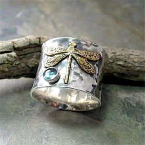 Bague Libéllule Design Vintage avec pierre bleue