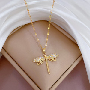 Collar Libélula Brillo Dorado - Regalo Original para Mujer