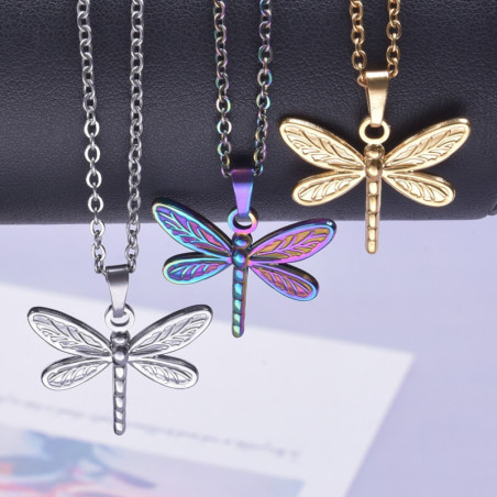 Collier Pendentif Libellule Métamorphose Lumineuse - 3 couleurs au choix !