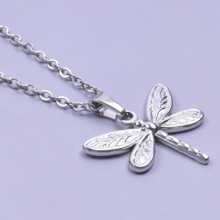 Collier Pendentif Libellule Métamorphose Lumineuse couleur Argent