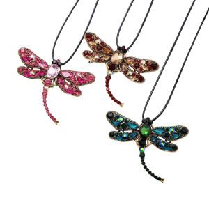Collier Pendentif Libellule Mosaïque de Gemmes - 6 couleurs au choix !