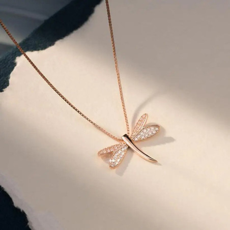 Collier Pendentif Libellule Scintillement Doré Couleur Or rose