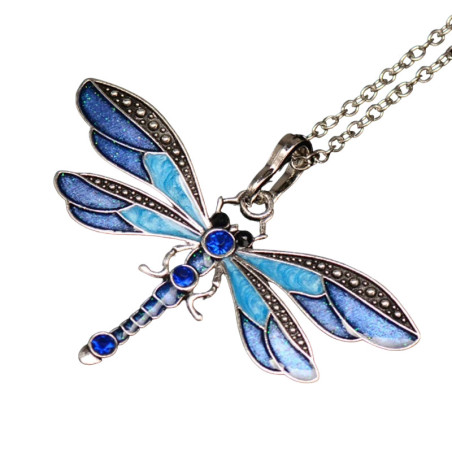 Collier Pendentif Libellule Aurore Flamboyante couleur bleu