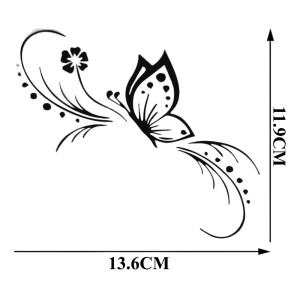 Sticker papillon en vinyle "Fleur de papillon Stylée"  tailles 11.9CM x 13.6CM et couleur noir