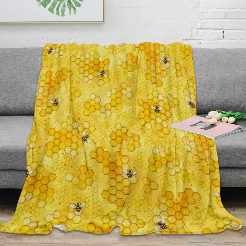 Couverture plaid chaud en microfibre à motif d'abeille - modele 1