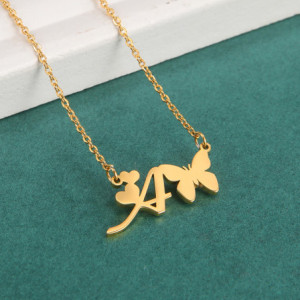 Collier Papillon Initiale Personnalisée A