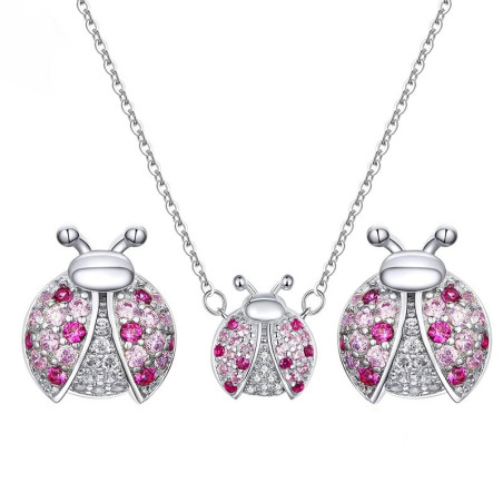 Vue générale Ensemble Collier Coccinelle et Boucles d'Oreilles Coccinelle en Argent Sterling 925