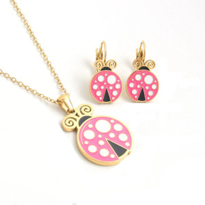 Ensemble Collier et Boucles d'Oreilles Coccinelle Couleur Or
