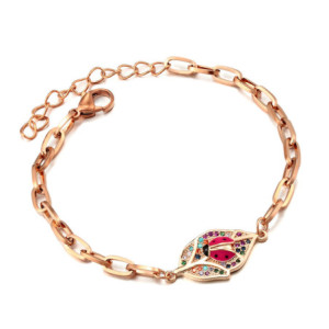 Bracelet Coccinelle - Feuille Scintillante couleur Or rose