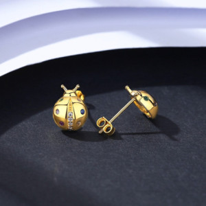 Vue générale Boucles d'Oreilles Coccinelle en Argent Sterling 925 et Pierres Colorées