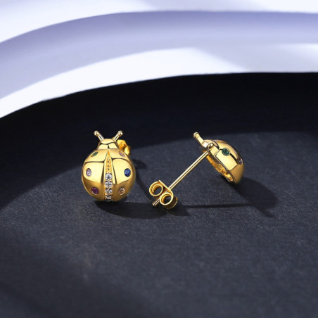 Vue générale Boucles d'Oreilles Coccinelle en Argent Sterling 925 et Pierres Colorées