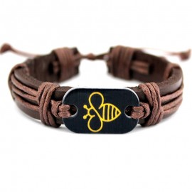 Bracelet en Cuir Marron Logo Abeille Jaune