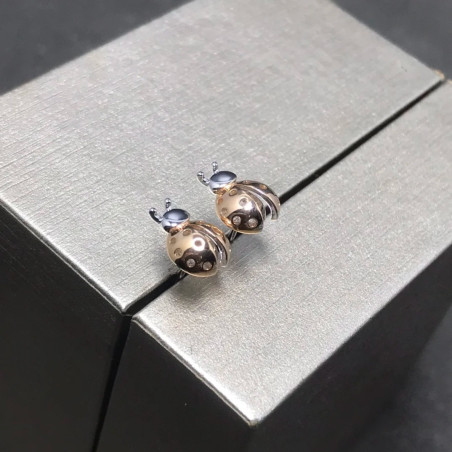 Boucles d'Oreilles Coccinelle Design en Argent Sterling 925 couleur Or rose