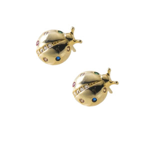 Avant Boucles d'Oreilles Coccinelle Argent Sterling 925 et Petites Pierres de Coleur