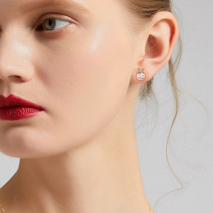 Vue Portée Boucles d'Oreilles Coccinelle de couleur Rose en Argent Sterling 925