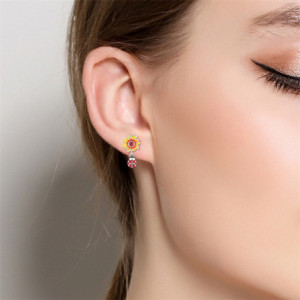 Vue Portée Boucles d'Oreilles Coccinelle Jardin Fleuri