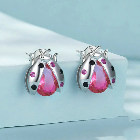 Vue détaillée Boucles d'oreilles Coccinelle 'Princesse Rosée'