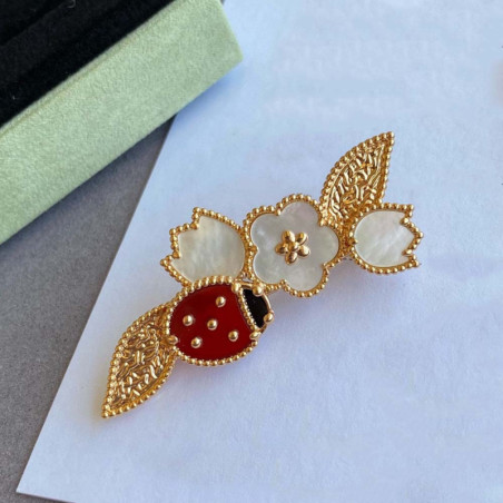 Broche Coccinelle et Fleurs en Argent Sterling 925