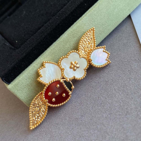 Vue détaillée Broche Coccinelle et Fleurs en Argent Sterling 925